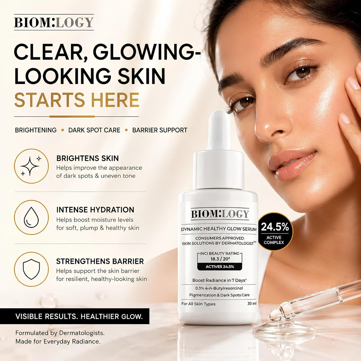 Biomlogy 8% Niacinamide Glow Serum for Sensitive Skin with Papain Enzyme & Ceramide | Gentle Formula for Beginners | Fragrance-Free | 30ml 30 ml (Pack of 1)