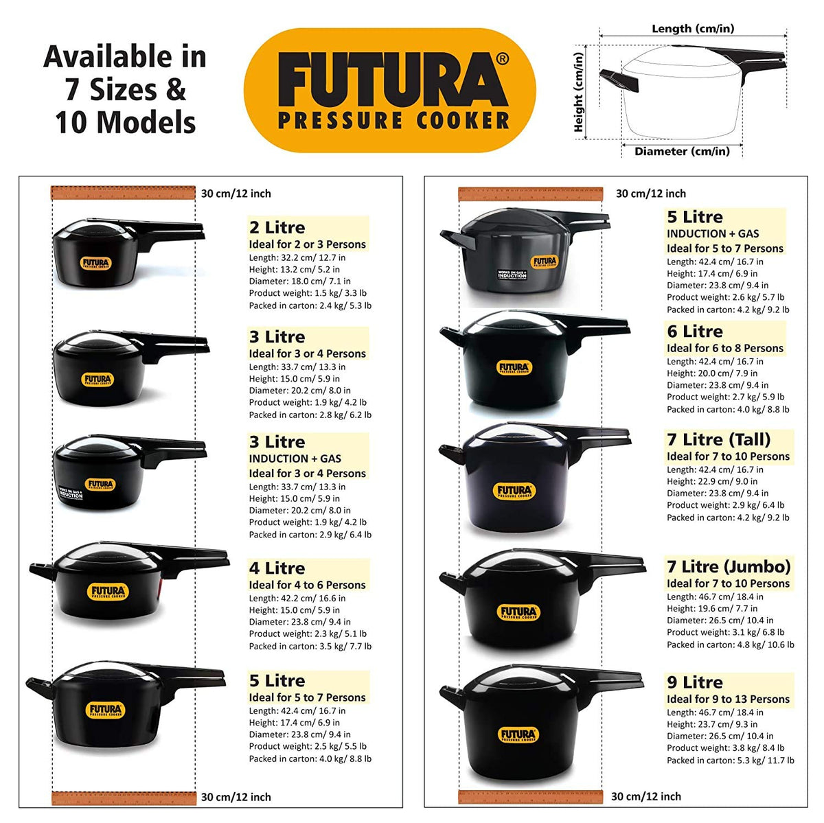 Hawkins Futura 2 Litre Pressure Cooker, Hard Anodised Pressure Cooker, Small Cooker, Black (FP20) 2 Litres