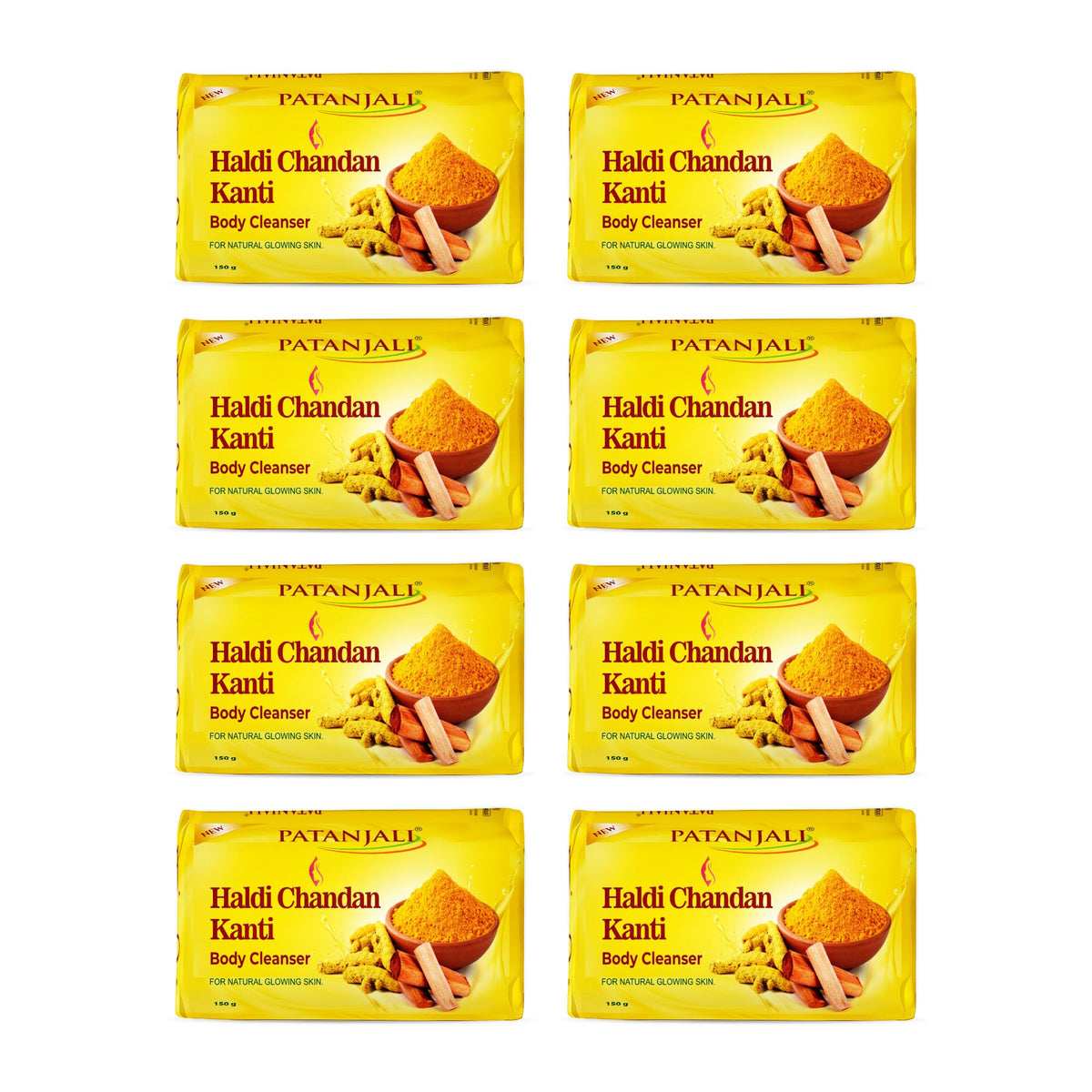 Patanjali Haldi Chandan Kanti Body Cleanser Soap for Men and Women(150g, Pack of 8), Nourishing & Moisturizing, Natural Aloe Vera Soap for Soft Skin 150 g (Pack