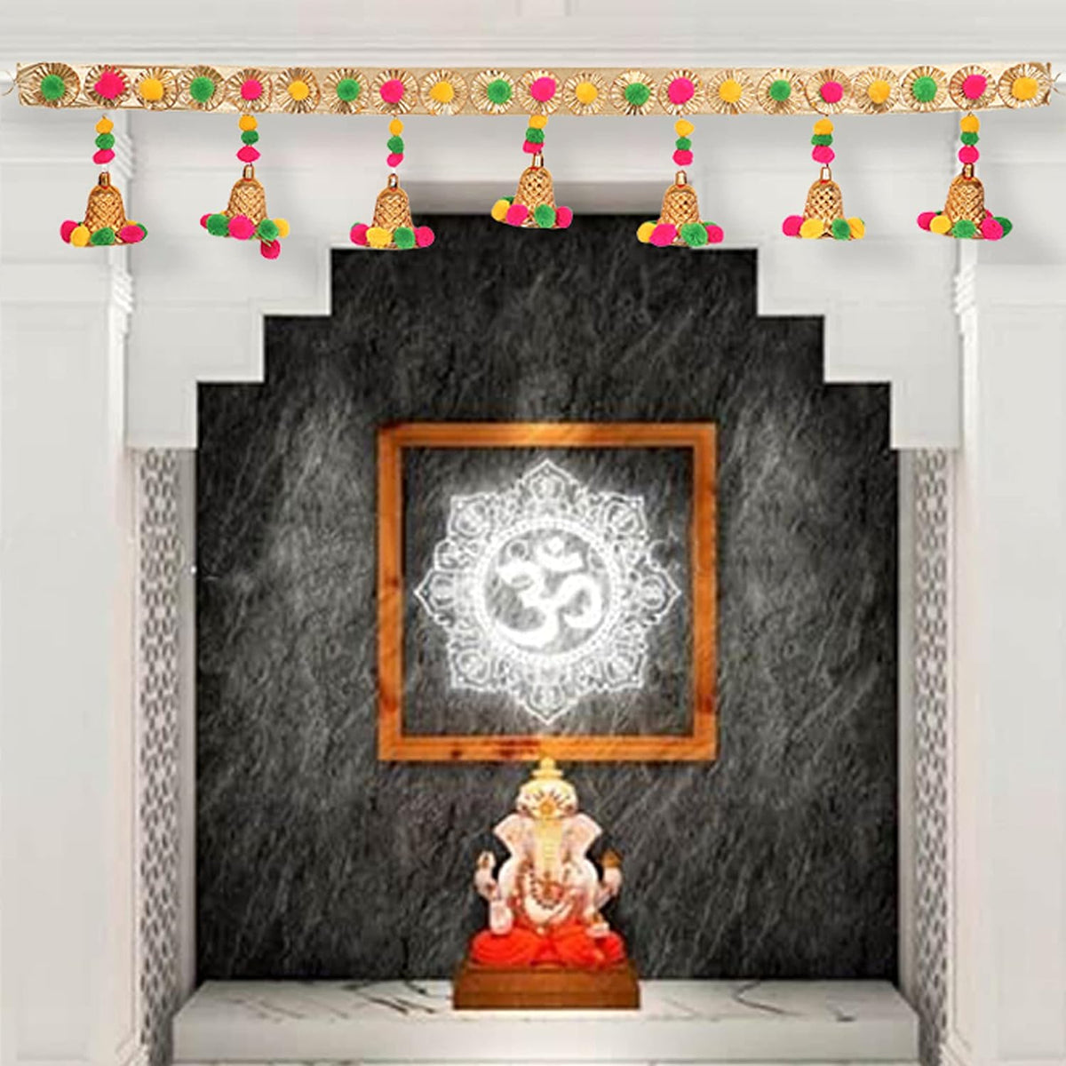 Smizzy 7 Golden Bells Bandarwal Torans for Entrance Door Latest | Pooja Room Decoration Items | Seemantham Decoration Backdrop Traditional | Diwali Home Decorat