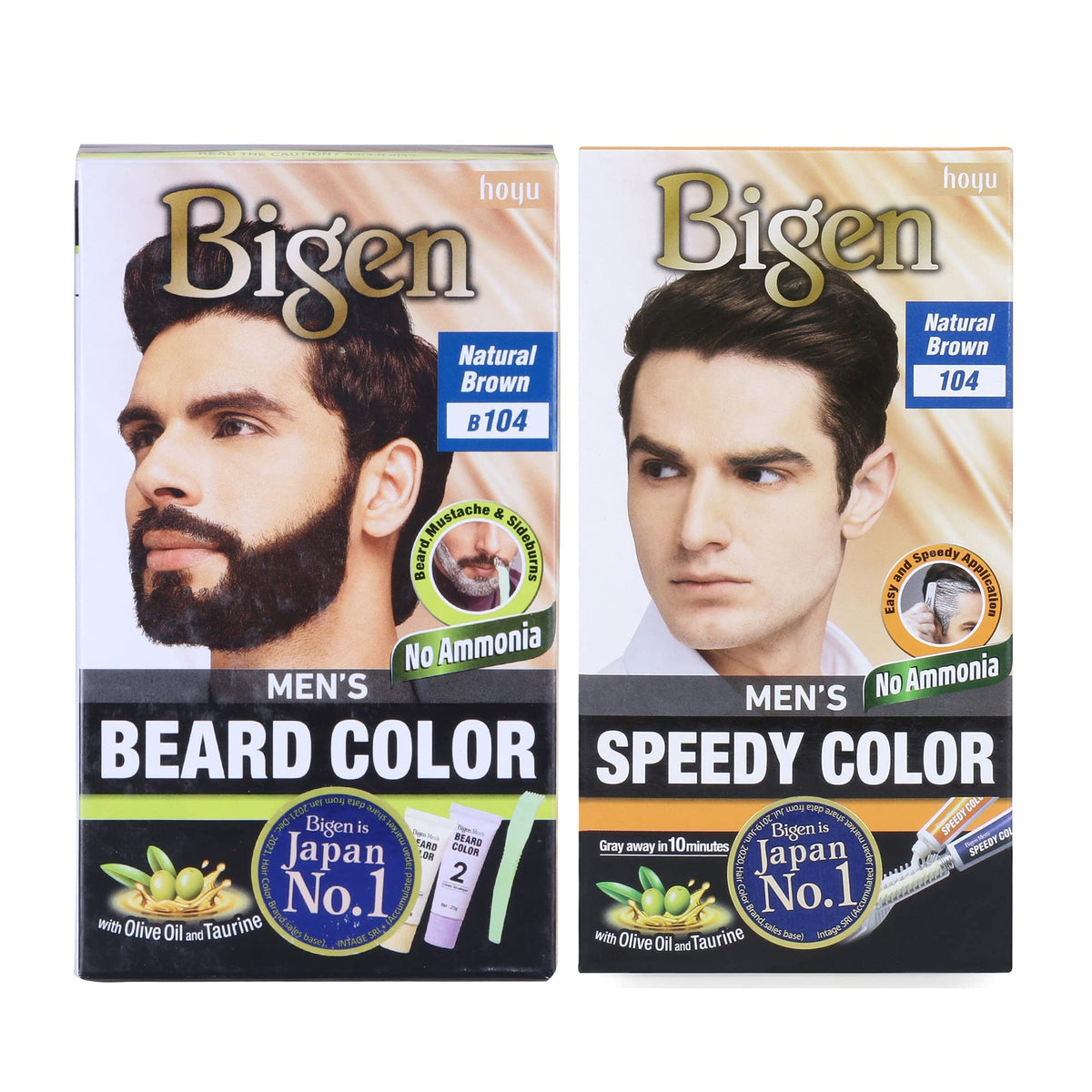 Bigen Beard 104 & Mens Speedy Hair Brown Color 104 (Pack Of 2) Natural Brown 3.75 g (Pack of 2)