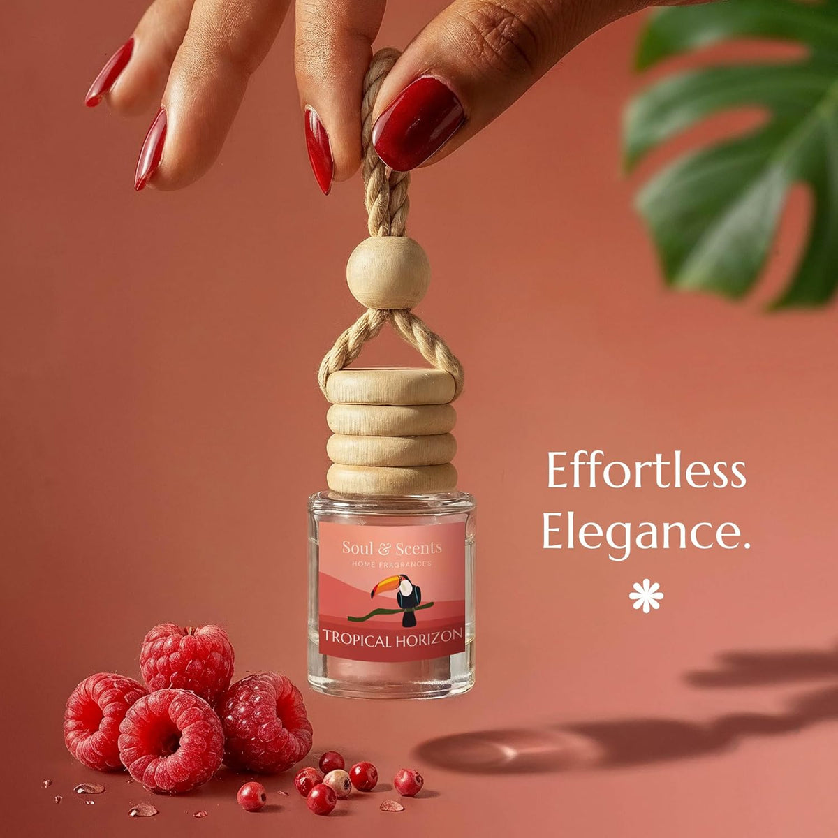 Soul & Scents 16ml Luxury Car Perfumes Raspberry | Tropical Horizon | 2-in-1 Hanging Pod & AC Vent Air Freshener | Premium Wooden Car Fragrance Accessory | Long