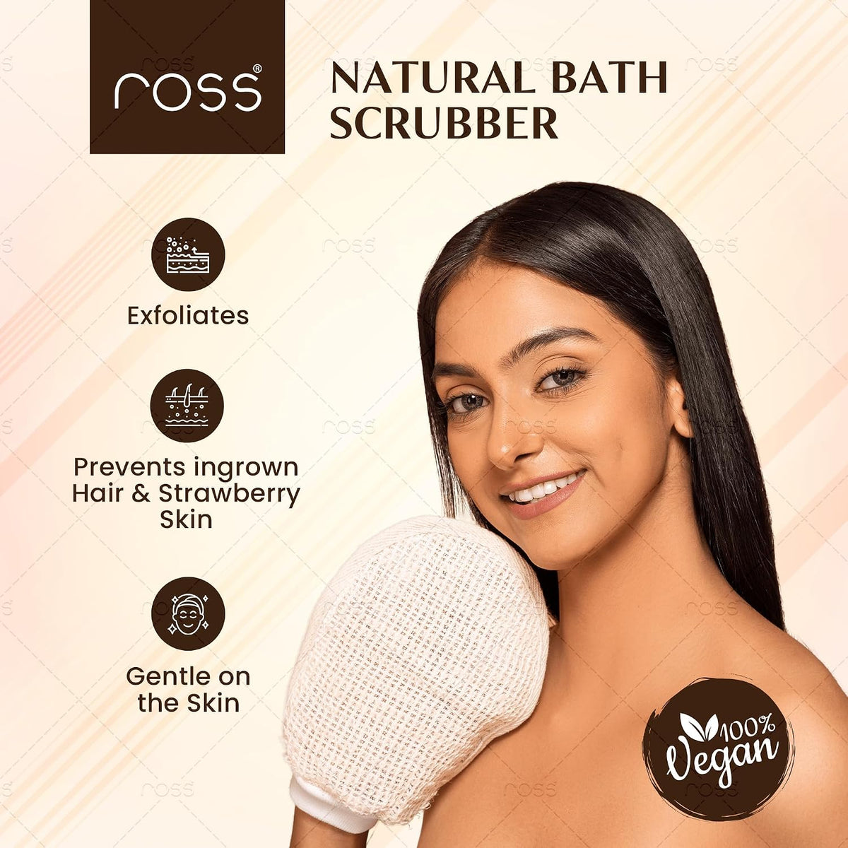 Ross Natural Ramie Bath Glove Scrubber Gentle Exfoliating Glove For Deep Cleansing, High-lather Foam, And Smooth, Refreshed Skin Perfect For Removing Dead Skin