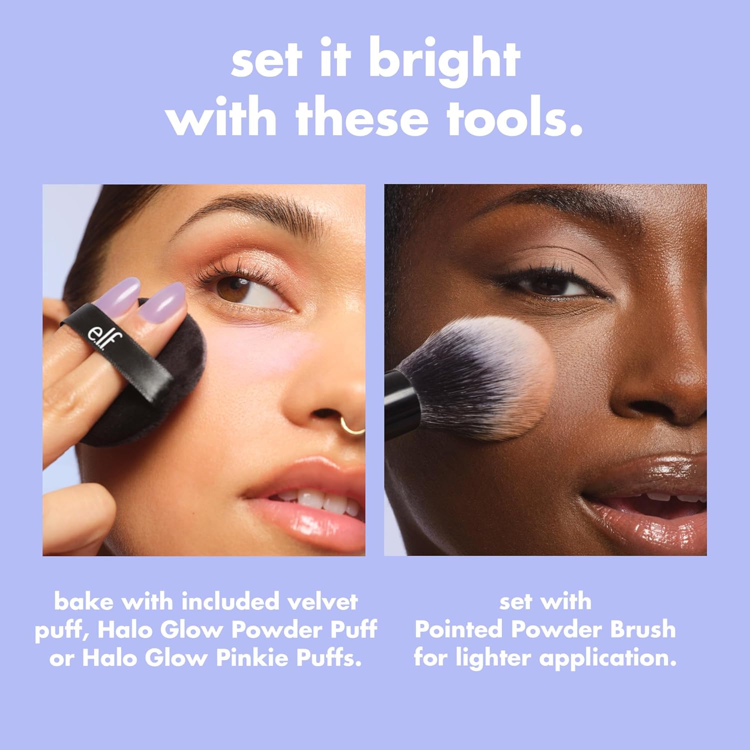 e.l.f. Set it Bright Powder Quad, Brightening Loose Setting Powder, Bakes, Blurs & Sets for Soft-Matte Radiance, Velvet Puff Included, Vegan & Cruelty-Free, Light-Medium