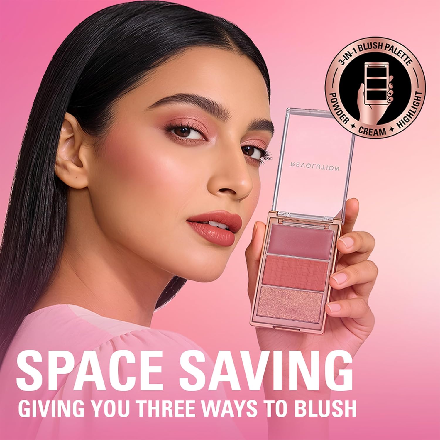 Revolution Blush Icon Palette- Aura Points Rose | Cream‑Matte‑Shimmer Trio with Hyaluronic Hydration | Highly Pigmented & Buildable | Long‑Lasting Flush for Indian Skin Tones- 9.8g