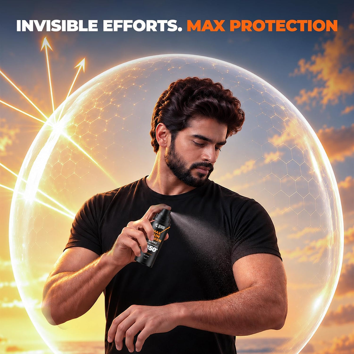 Beardo Max Sunscreen Spray SPF 50+ for Men | Invisible Formula | No White Cast | Lightweight & Non-Sticky Sun Protection | Easy Spray Application 50 ml (Pack of
