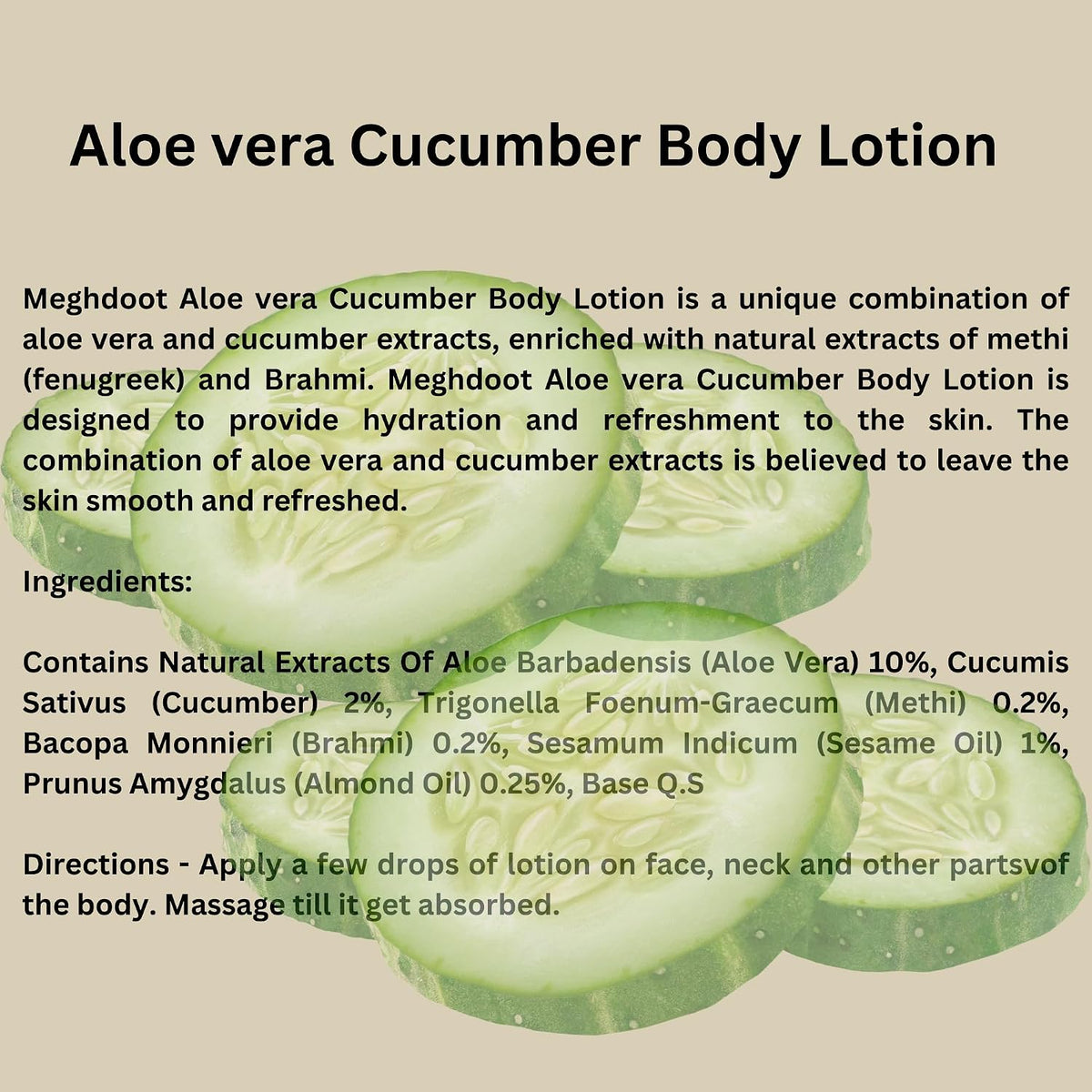 Khadi Meghdoot Aloe Vera Cucumber Intense Hydrating Body Lotion – Deep Moisturizing Formula with Aloe Vera & Cucumber Extract – For Soft, Smooth & Nourished Ski