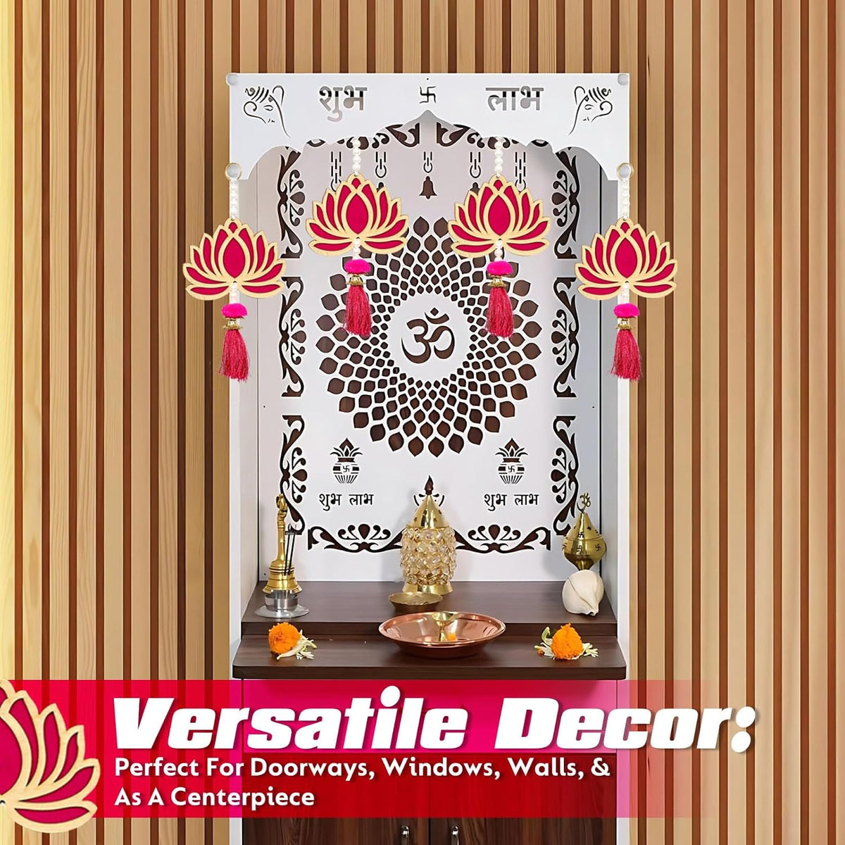 Smizzy Varamahalaxmi Lotus Hanging Decoration Items for Home |Navratri Ganpati Diwali Floral Wall Hanging |Temple Decor Mandir Pooja Room Back Dropper Showpiece