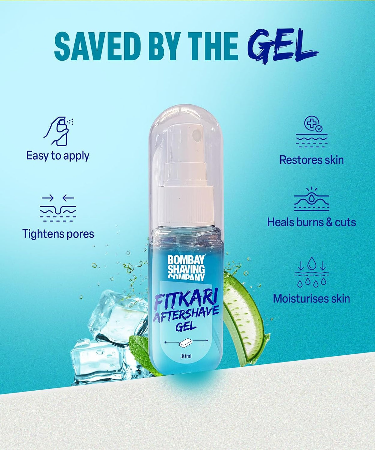 Bombay Shaving Company Fitkari Aftershave Gel (30ml) | Alum and Aloe Vera with Cooling Effect | No Residue | Face & Body Use | Travel Friendly