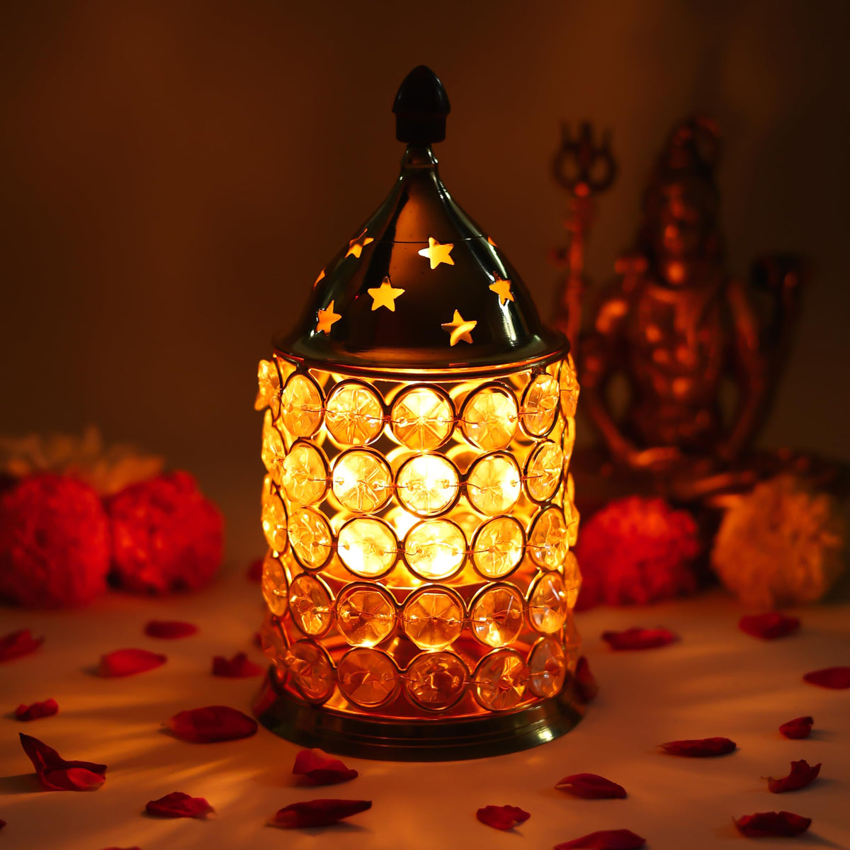 Klassic 4.5 Inch Swastik Akhand Diya with Borosilicate Glass Shade | Pure Brass Oil Lamp for Mandir, Daily Puja, Pooja Room, Diwali, Prayer, Wick Holder Festive