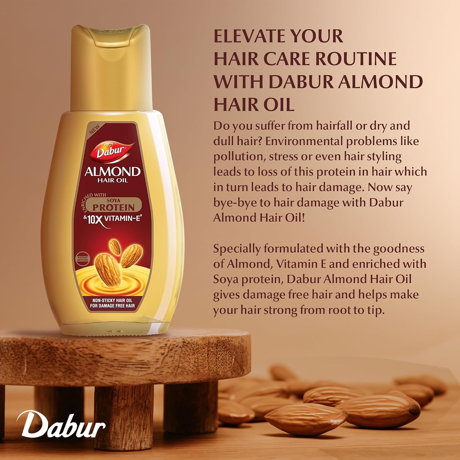 Dabur Almond Hair Oil - 190ml With Free Dabur Almond Oil 95ml | Provides Damage Protection | Non Sticky Formula | For Soft&Shiny Hair | With Almonds, Keratin Protein, Soya Protein & 10X Vitamin E