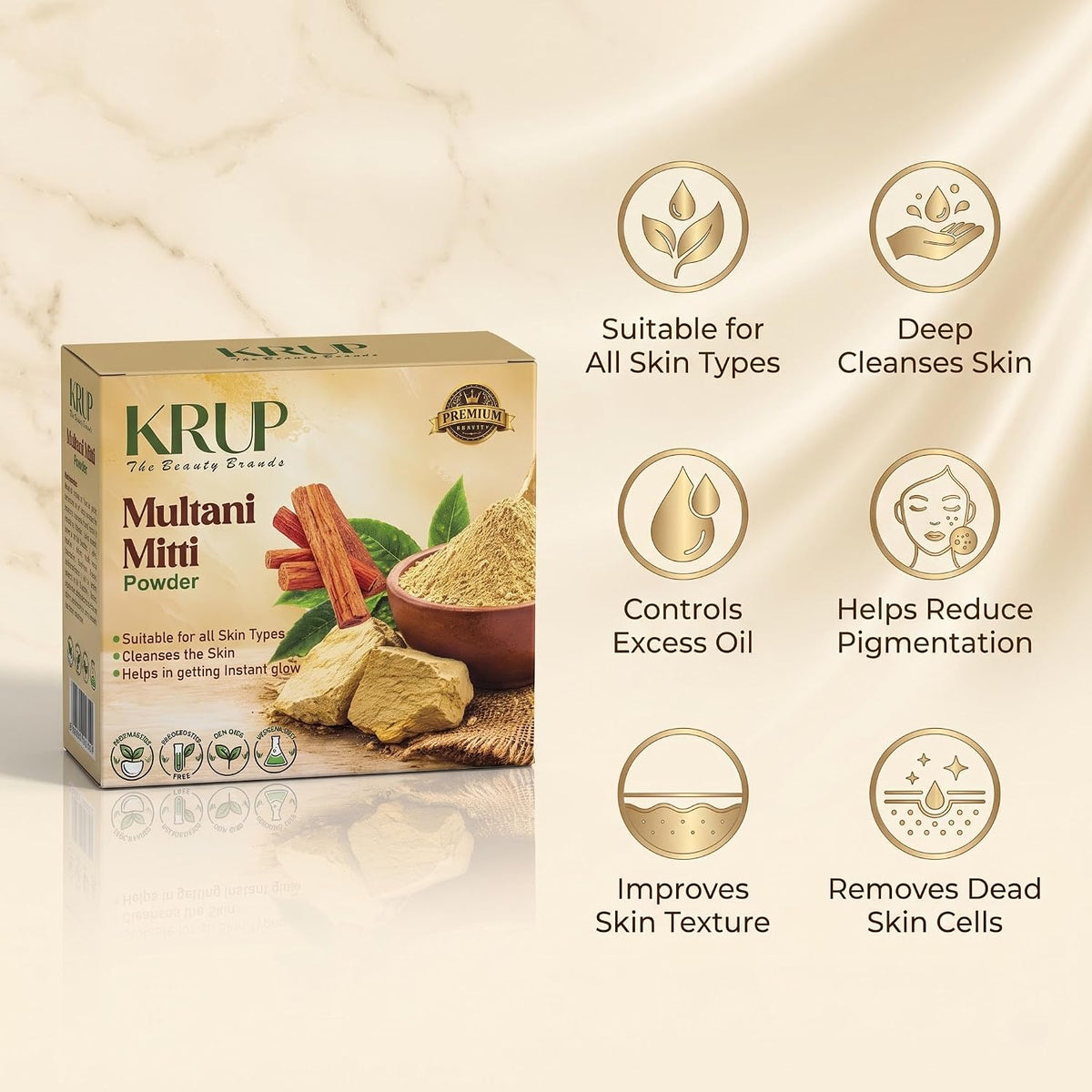 KRUP Multani Mitti Powder 200g | Pure Fuller’s Earth Face Pack for Oily Skin | Natural Clay Face Mask for Deep Cleansing, Oil Control & Fresh Looking Skin | Her