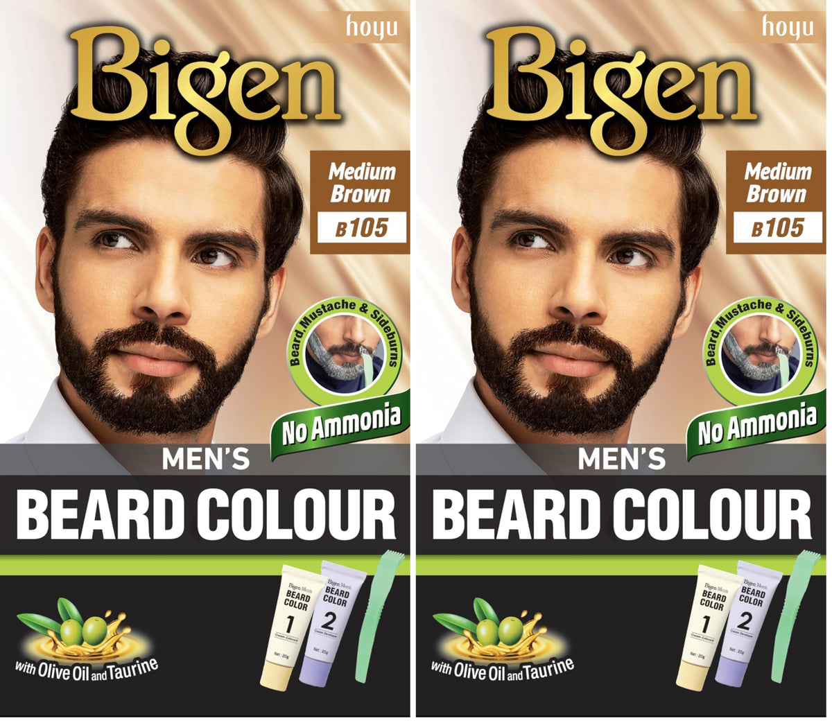 Bigen Men's Beard Color Medium Brown 20gm+20gm -105, 102 g (Pack of 2)