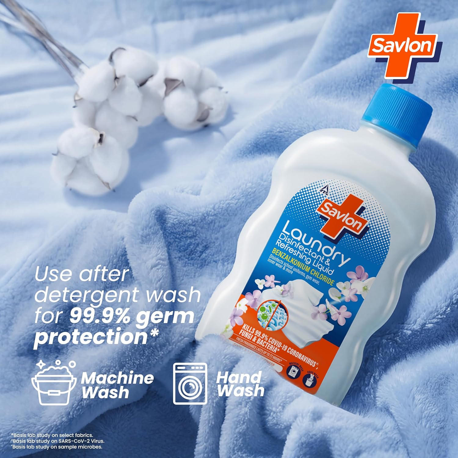 ITC Savlon Laundry Disinfectant & Refreshing Liquid 890ml | After-Detergent Wash | Kills 99.9% Bacteria Fungi | 72-Hour Fresh Fragrance | Safe on Clothes | No Bleach | Contains Benzalkonium Chloride