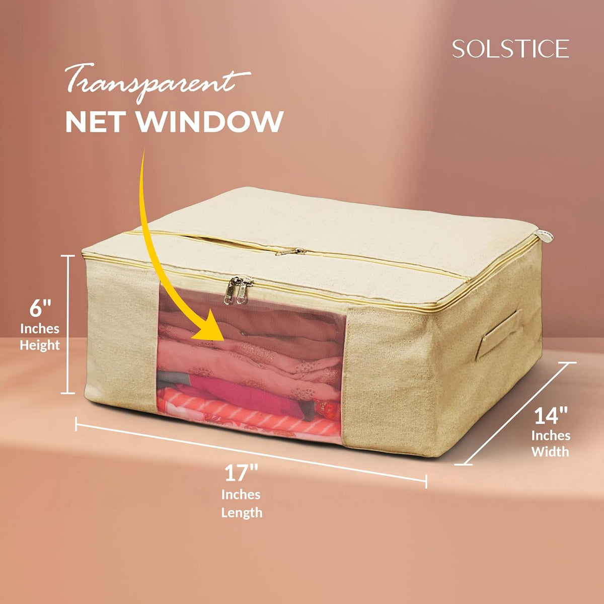 SOLSTICE Cotton Canvas Clothes Storage Bags/Saree Covers with Zip | Extra pocket | for Storage Specially Design for Woman Dresses, Sarees, Lehengas for Wardrobe