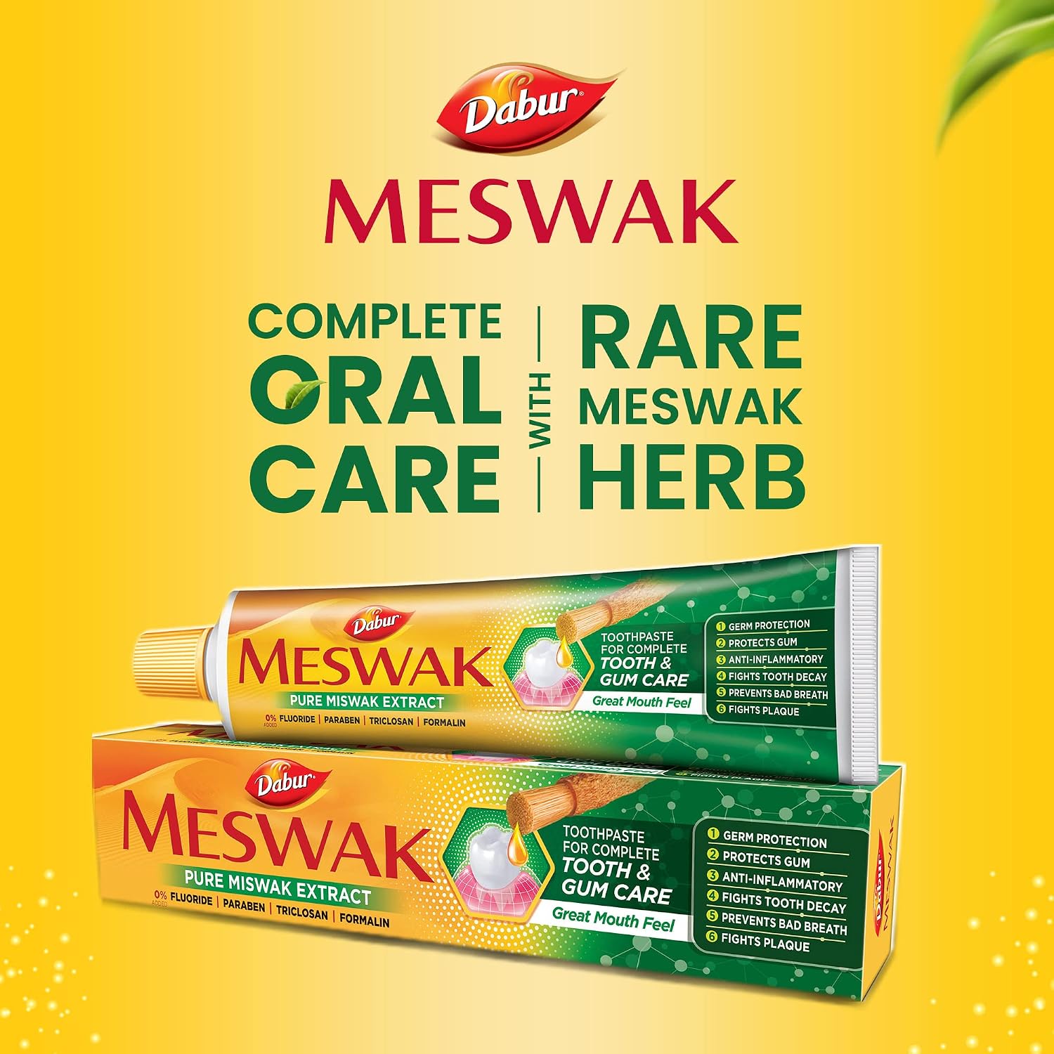 Dabur Meswak: India's No-1 Fluoride Free Toothpaste with Antibacterial, Anti Inflammatory & Astringent benefits,Cavity Protection|Helps fight Plaque, Tartar, Cavity and Tooth Decay- 400 gram(200gm*2)