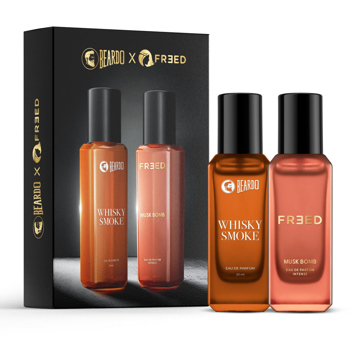 BEARDO Whisky Smoke Perfume for Men & FREED Musk Bomb Perfume for Women, 20ml x 2 | Woody Fragrance Notes for Men & Women Long Lasting Perfume for Date night fr