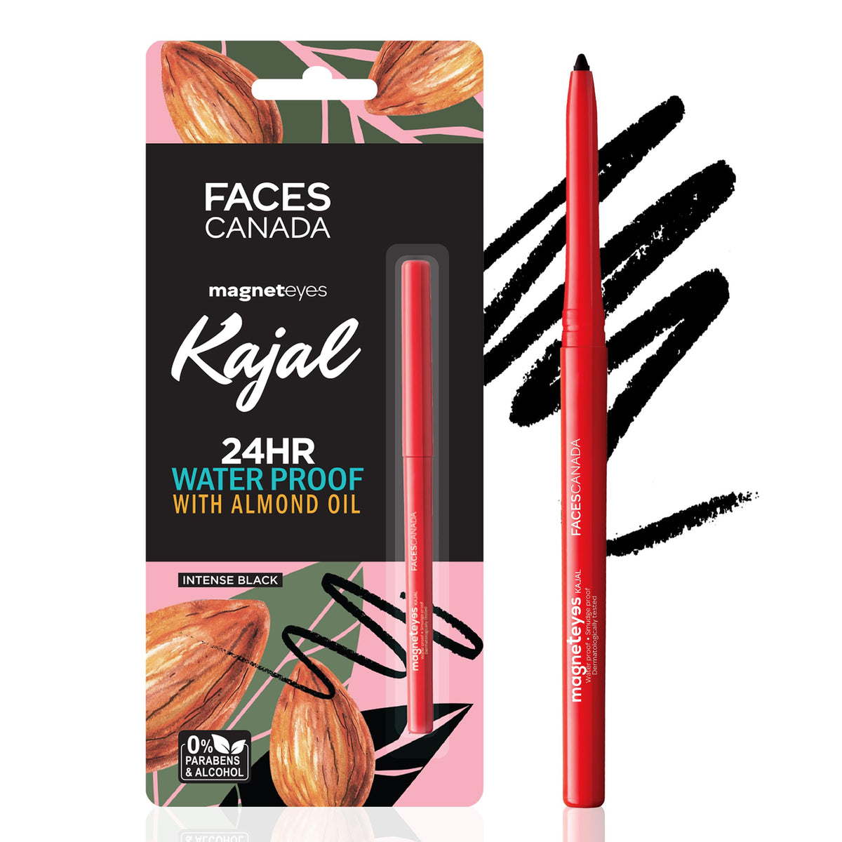 FACESCANADA Magneteyes Kajal Stick - Black, 0.35 Gm | 24 Hr Long Stay | One Stroke Smooth Glide | Waterproof, Smudgeproof & Fadeproof | Deep Matte Finish | Enri