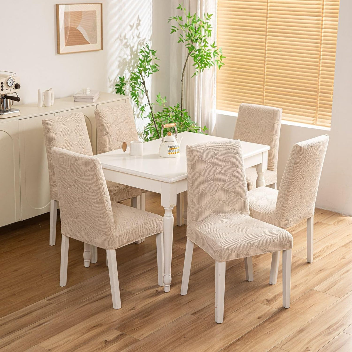 HOMETHREADS Stretchable Elastic Jacquard Chair Seat Cover – Removable & Washable, Durable Seat Protector for Dining Room, Kitchen, Restaurant & Party Chairs (Cr