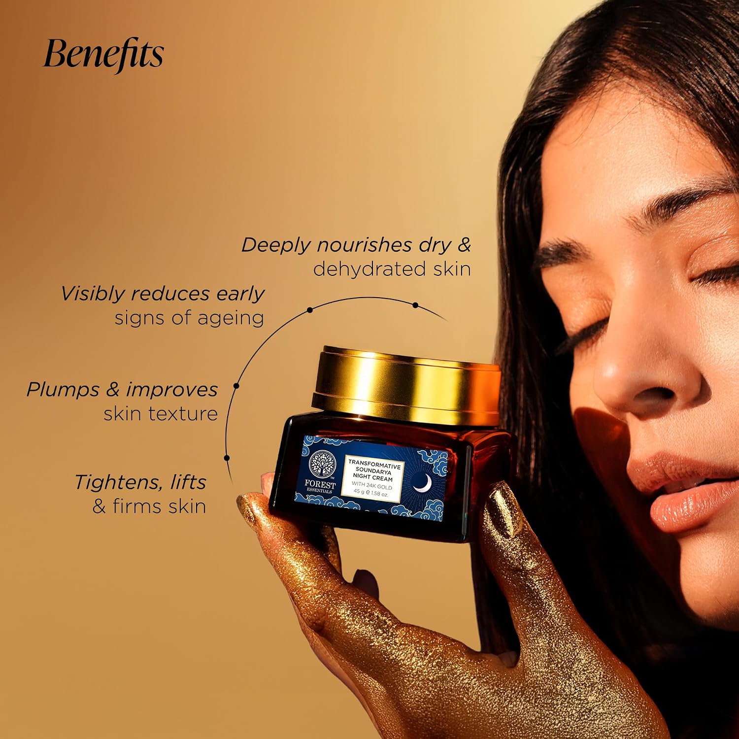Forest Essentials Bestselling Soundarya Night Cream with 24K Gold | Anti-Ageing Overnight Repair| With Bakuchiol & Hyaluronic Acid | Restorative & Nourishing