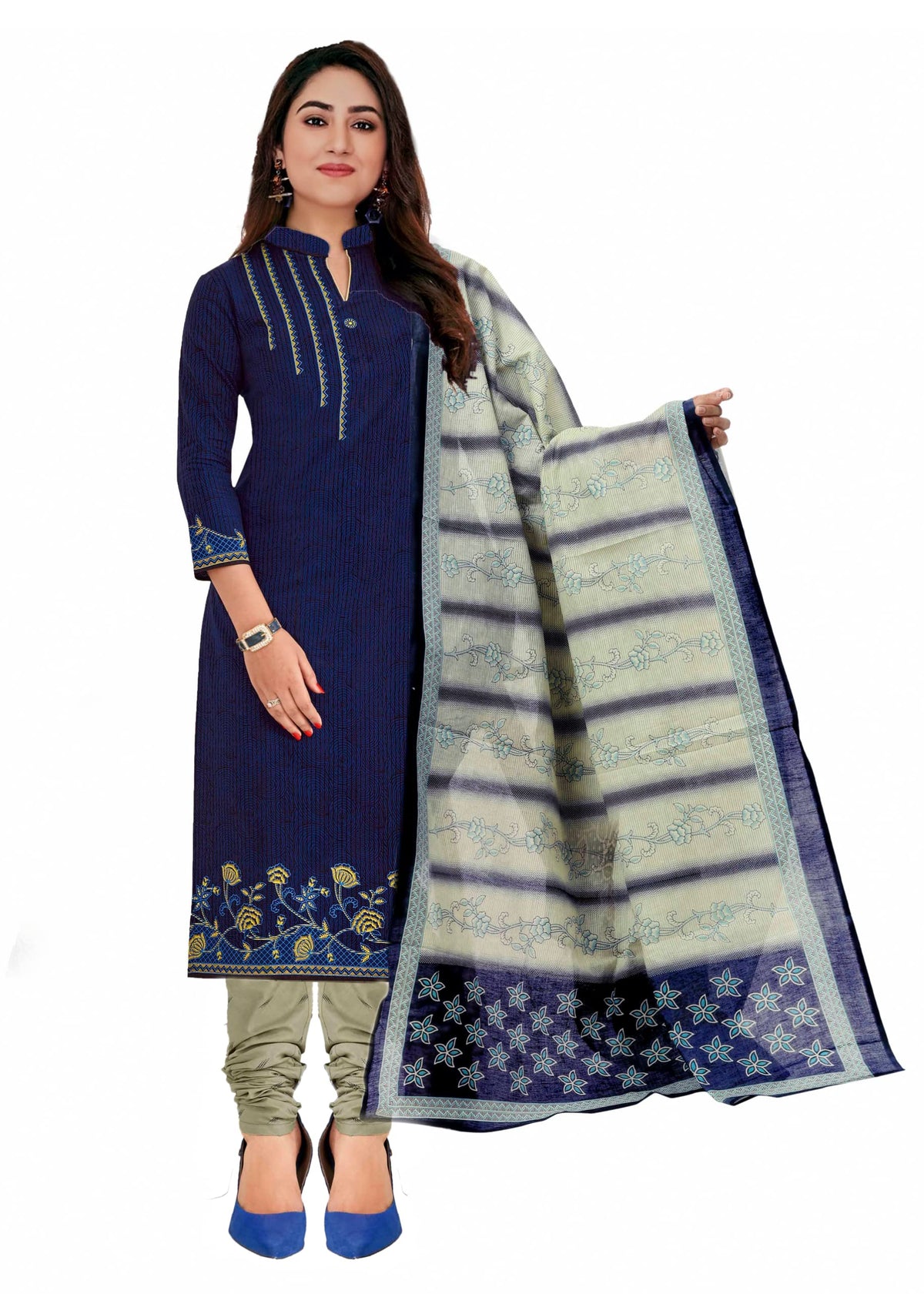 Miraan Cotton Printed Readymade Salwar Suit For Women(MIRAANSGPRI1521, Blue) S Blue
