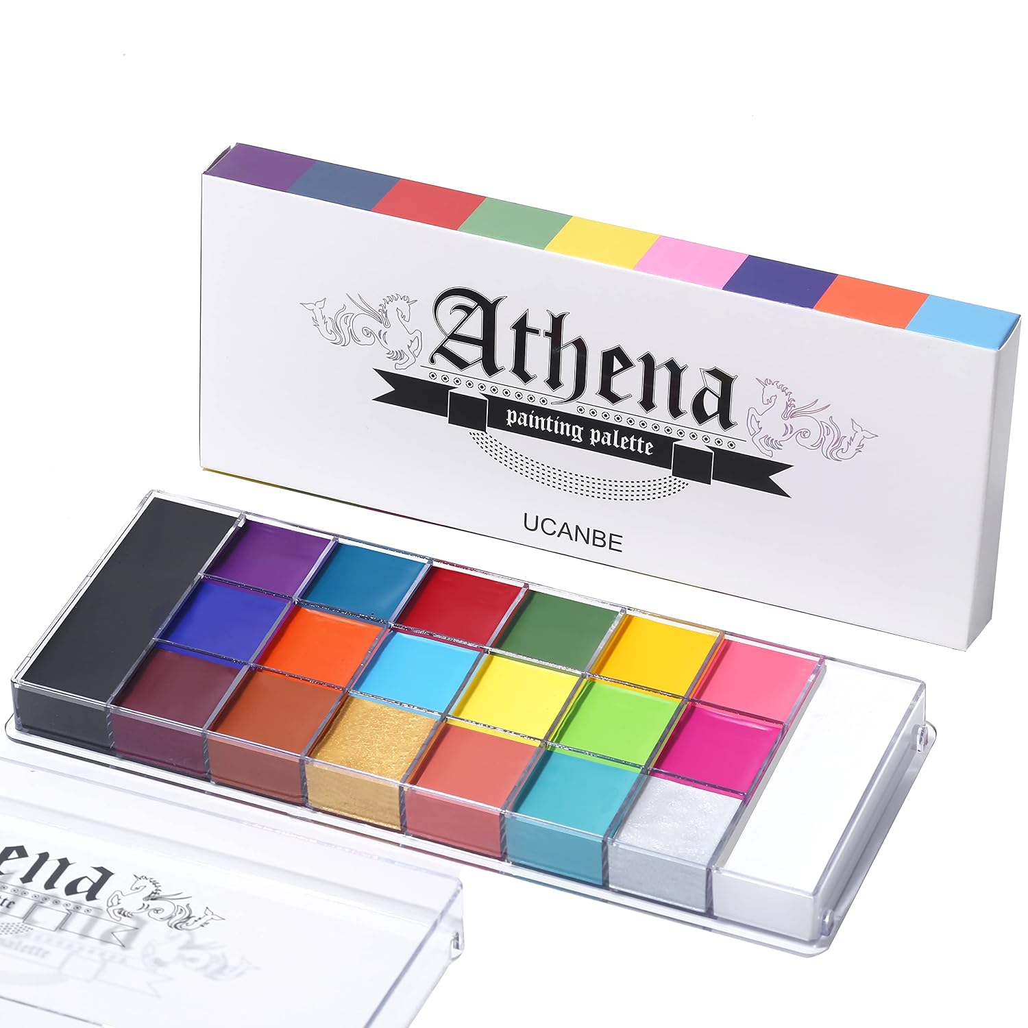 UCANBE Athena Face Body Paint Oil Palette, Professional Flash Non Toxic Safe Tattoo Halloween FX Party Artist Fancy Makeup Painting Kit For Kids and Adult, Red, blue,green,pink,black,white
