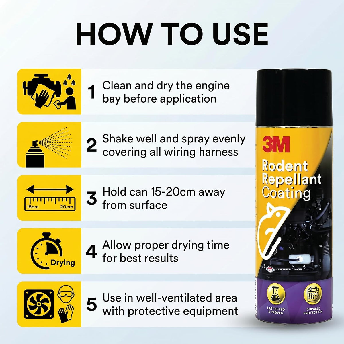 3M Rodent Repellent Coating Spray, Prevents Rat Bites in Engine Parts and Wires, Highly Effective, Leak-Free, Easy-to-Spray, Bitter Taste, No Kill-only Repels (
