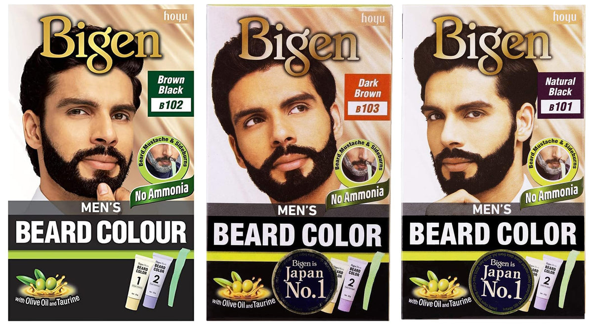 Bigen Beard Color for Men - Natural Black B101, Brownish Black B102, Dark Brown B103 (40g Each)