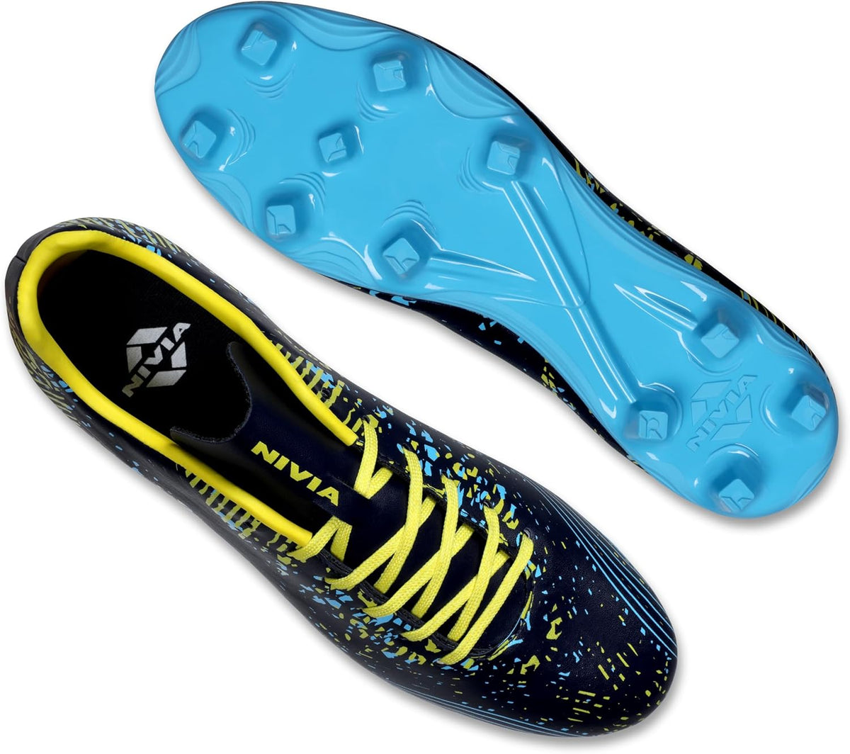 Nivia Goal Power Football Stud Shoe Foe Men/Sports and Soccer Shoe/Comfortable and Lightweight Navy Blue/Sky Blue 10 UK