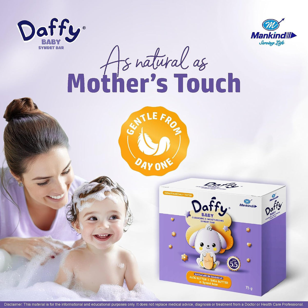 Daffy by Mankind Syndet Bar 300g | Cleansing & Moisturising | Soap-Free | Dermatologist Recommended for baby | Mild & Safe for Sensitive Baby Skin Pack of 4 18.
