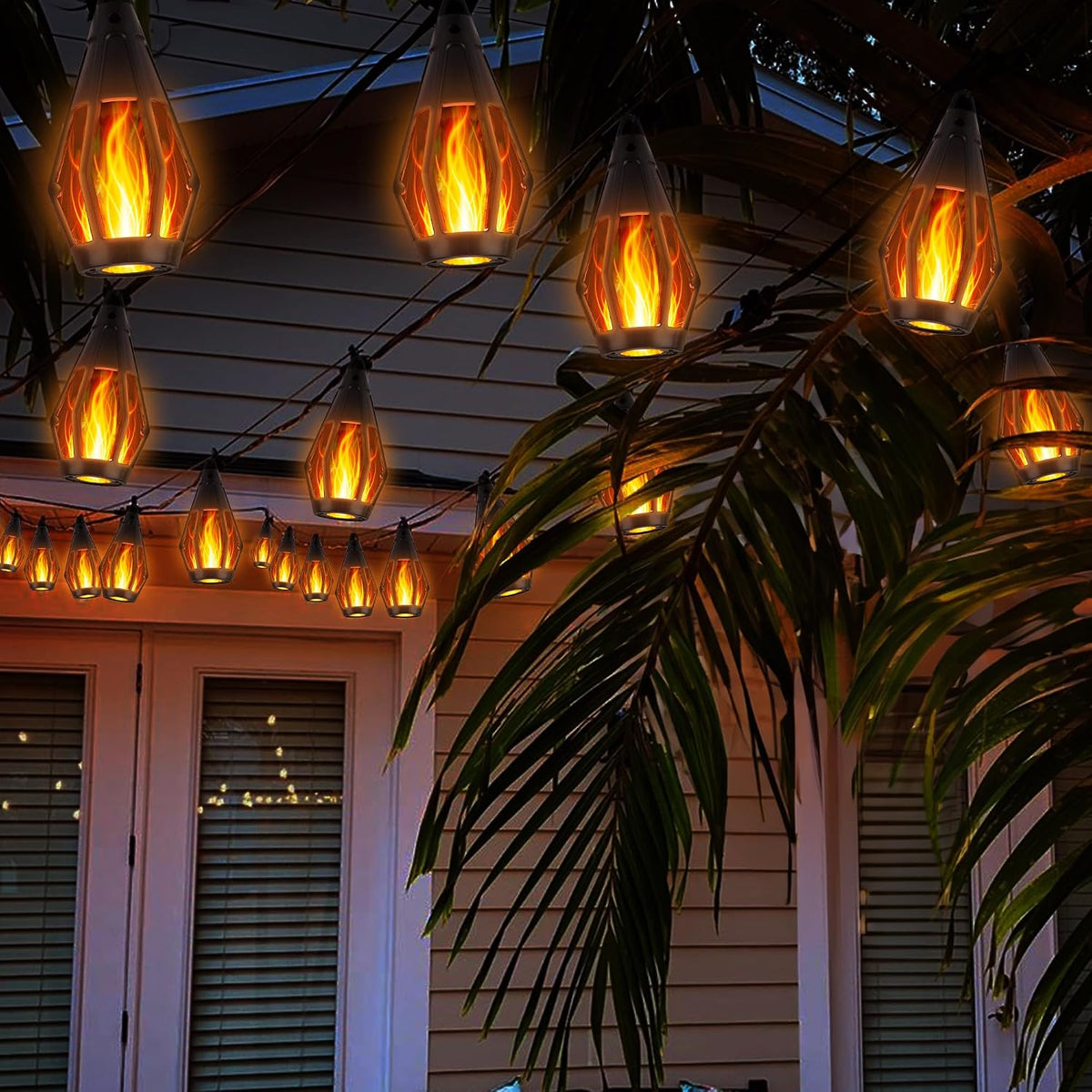 iBaycon Solar Halloween Lights, 27Ft 10 LED Bulbs Flickering Flame String Light, Outdoor Waterproof Solar Flame Lights for Garden Yard Patio Halloween Decoratio