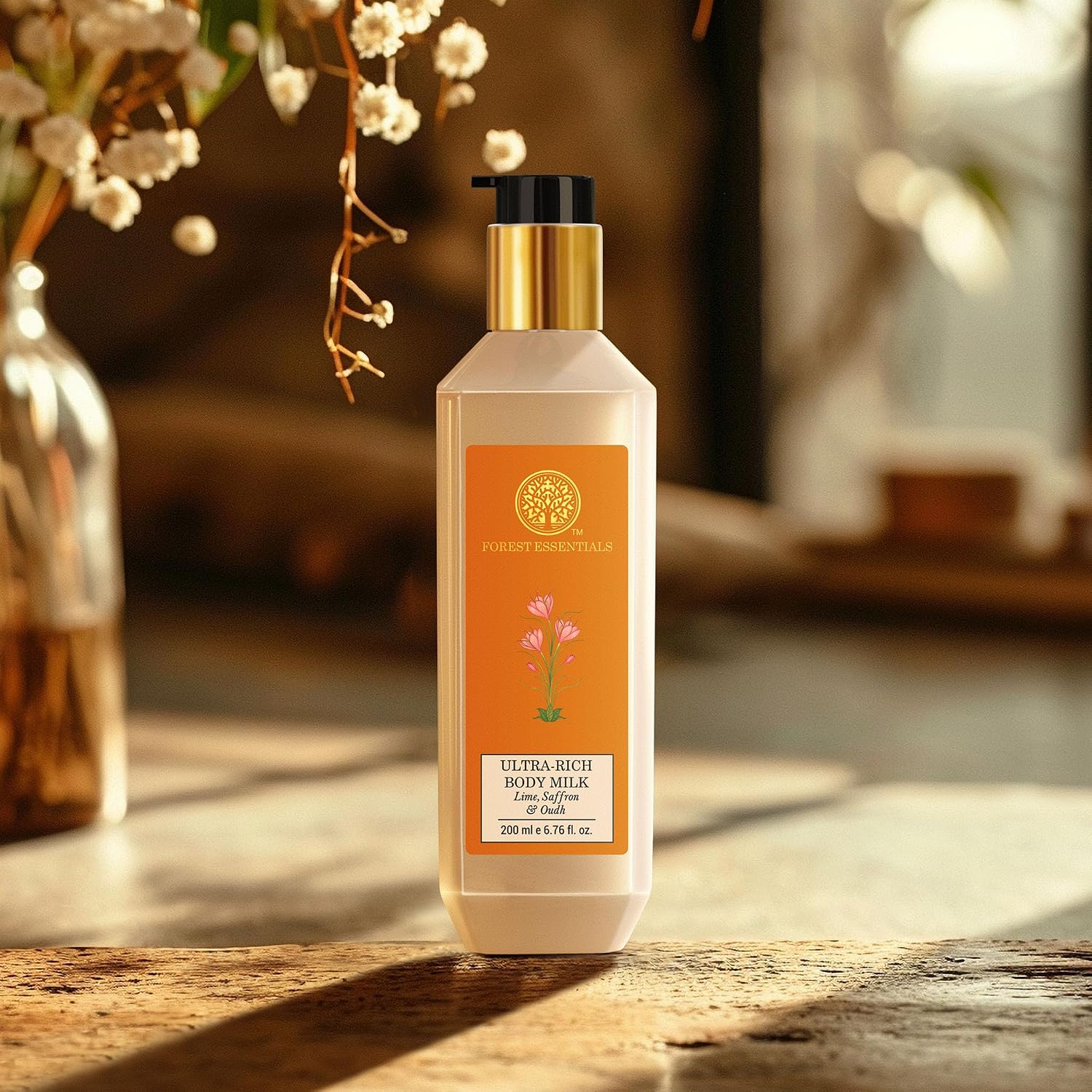 Forest Essentials Ultra-Rich Body Milk Lime Saffron Oudh | Ayurvedic Nourishing Body Lotion to Replenish Skin Moisture and Leave it Smooth & Scented
