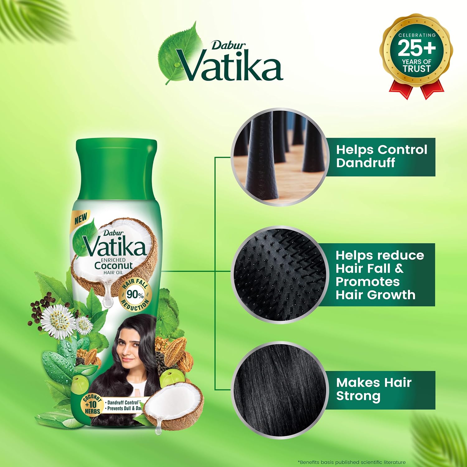Dabur Vatika Enriched Coconut Hair Oil - 550 ml (275 ml x 2) | For Strong, Thick & Shiny Hair