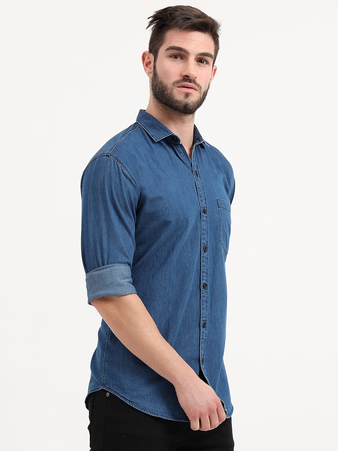 Miraan Men's Cotton Regular Fit Casual Denim Shirt (SIGDENIMM) Light Blue XL