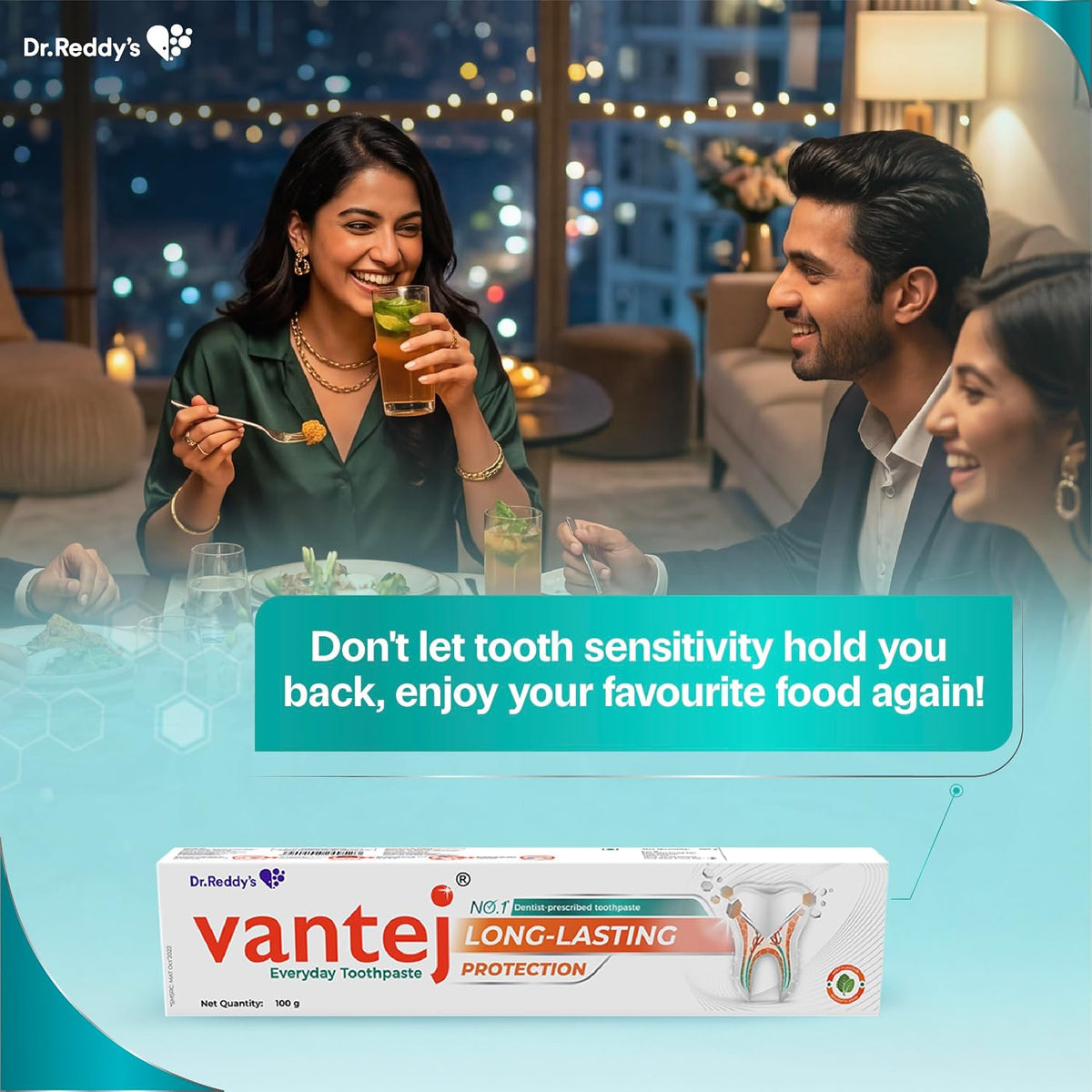 Dr. Reddy's Vantej Sensitivity Protection Toothpaste | Long-Lasting Protection for Sensitive Teeth| Nourishes & Protects Teeth | Helps Restore Enamel with Essen