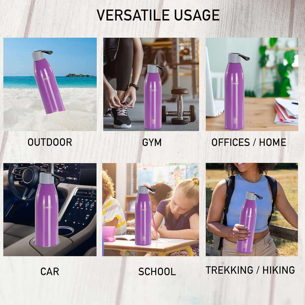 Sumeet Dew 24 Hrs Hot & Cold ISI Certified Stainless Steel Leak Proof Water Bottle for Office/School/College/Gym/Picnic/Home/Trekking -750ml, Pack of 1, Purple