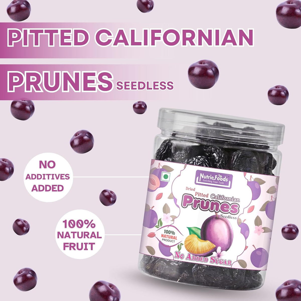 Nutriefoods Premium Dried Pitted Plums/Prunes, Naturally Sweetened, Vitamin-Rich, 100% Natural Fruit, No Added Sugar (250gm)