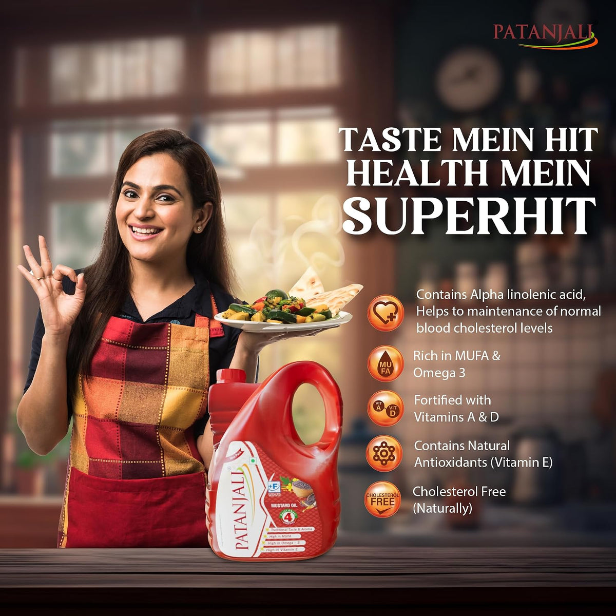 Patanjali Kachi Ghani Mustard Oil 5L - Cold Pressed Sarson Ka Tel Edible Cooking Oil | Suitable for Tempering Frying & Pickling | 100% Vegetarian | No Additives