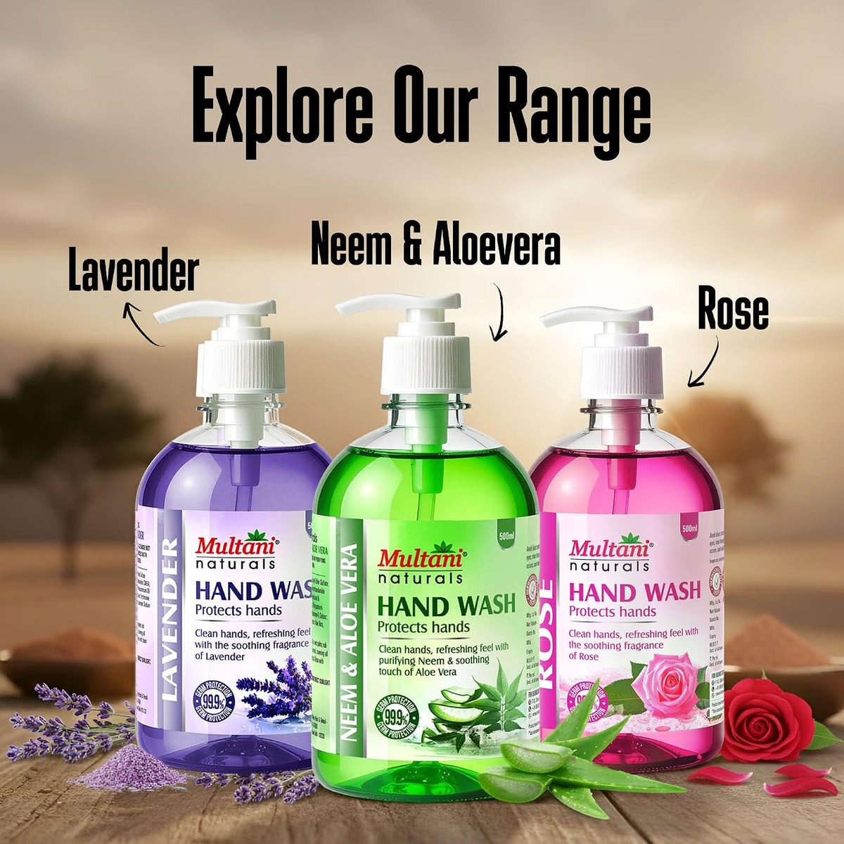 Multani Natural Sandalwood Hand Wash - 500 ml | Gentle Hand Cleanser With Natural Ingredients | Moisturizing Hand Wash | 99.9% Germ Protection Liquid Hand Wash