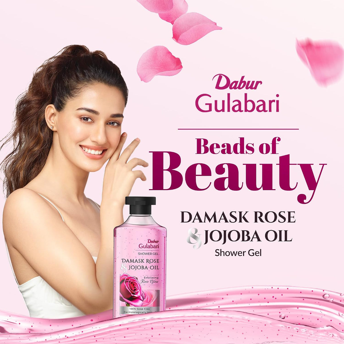 Dabur Gulabari Shower Gel - 250 ml | 99% Pure Glycerine | Gentle Bodywash | Cellulite beads for Exfoliation | 0% Parabens & Soap | No Silicones | With Exotic Da