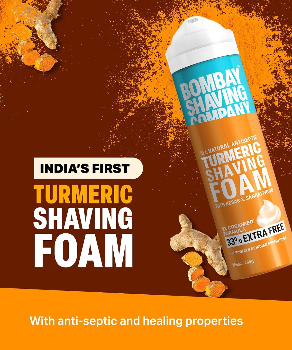 Bombay Shaving Company Turmeric Shaving Foam,266 ml (33% Extra) with Turmeric & Sandalwood Pack Of 1 Turmeric Shaving Foam