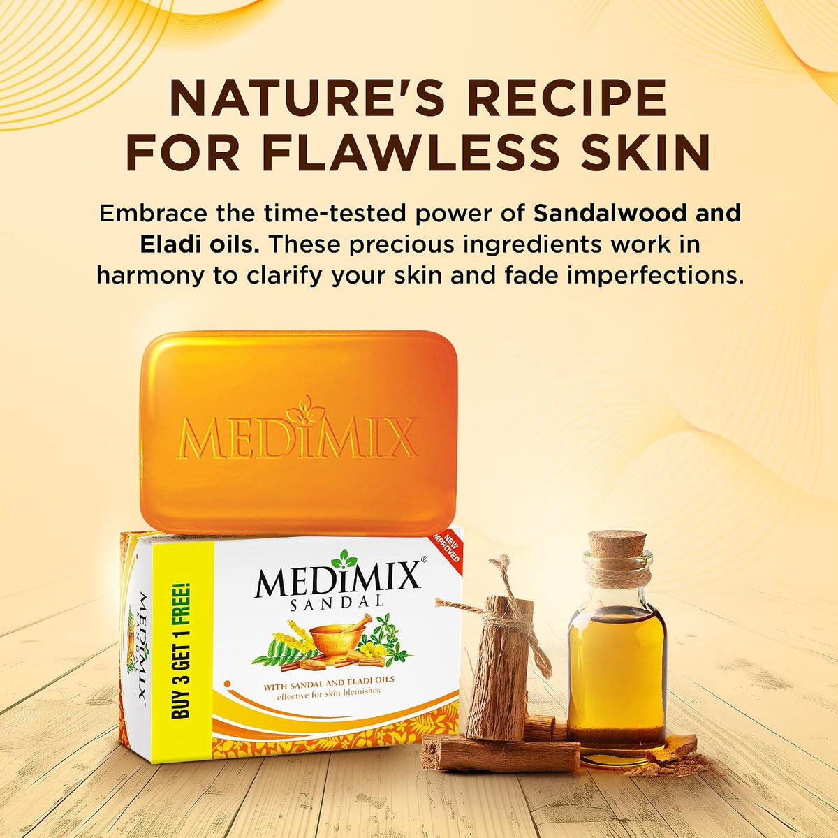 Medimix Sandal Ayurvedic Traditionally Made Bathing Bar Soap 125g (3 + 1 Combo Pack) | Infused with Sandal & Eladi Oil | Effective for Skin Blemish 125 g (Pack