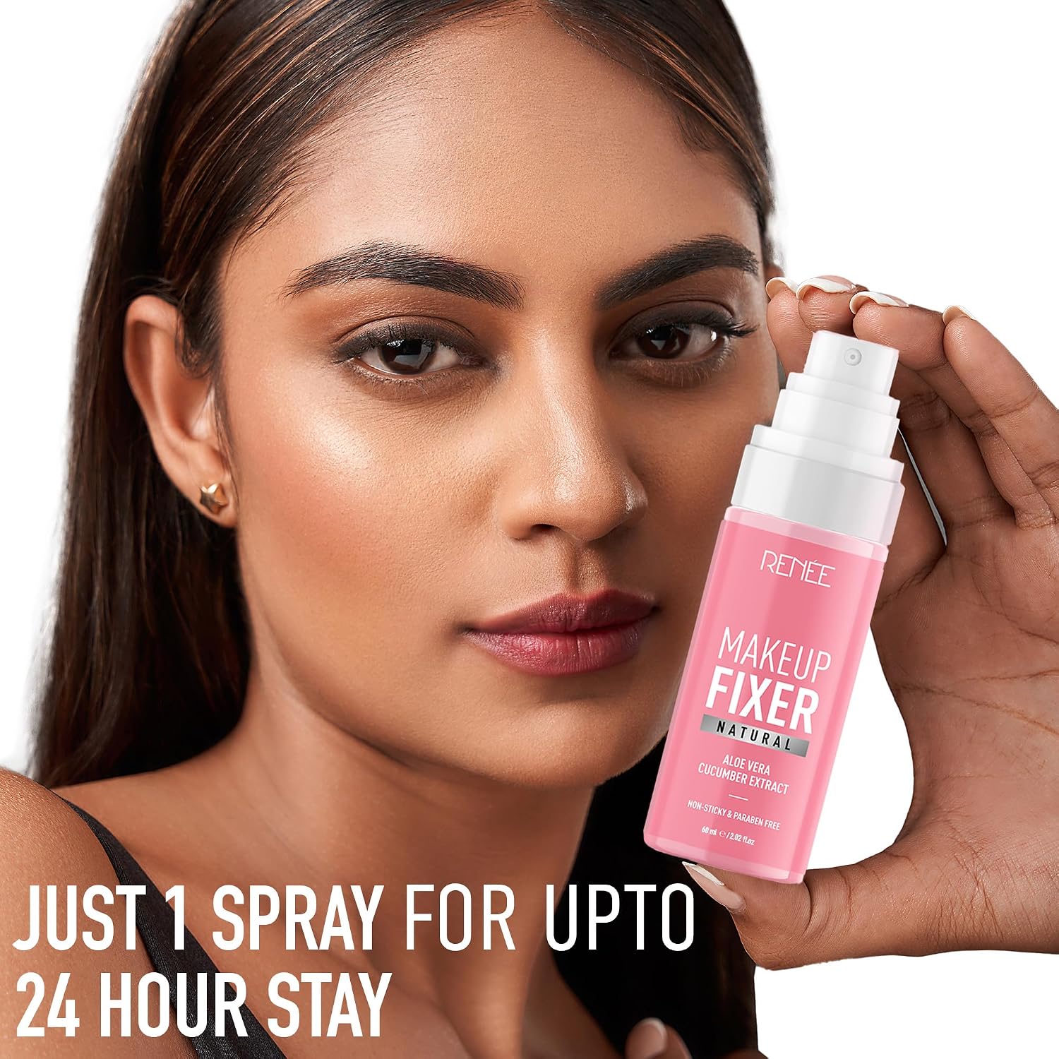 RENEE Natural Makeup Fixer For Face | Non-Sticky, Dewy Finish | With Aloe Vera & Cucumber Extract | Alcohol-Free, Hydrating Setting Spray | Vegan & Cruelty-Free | 60 ml