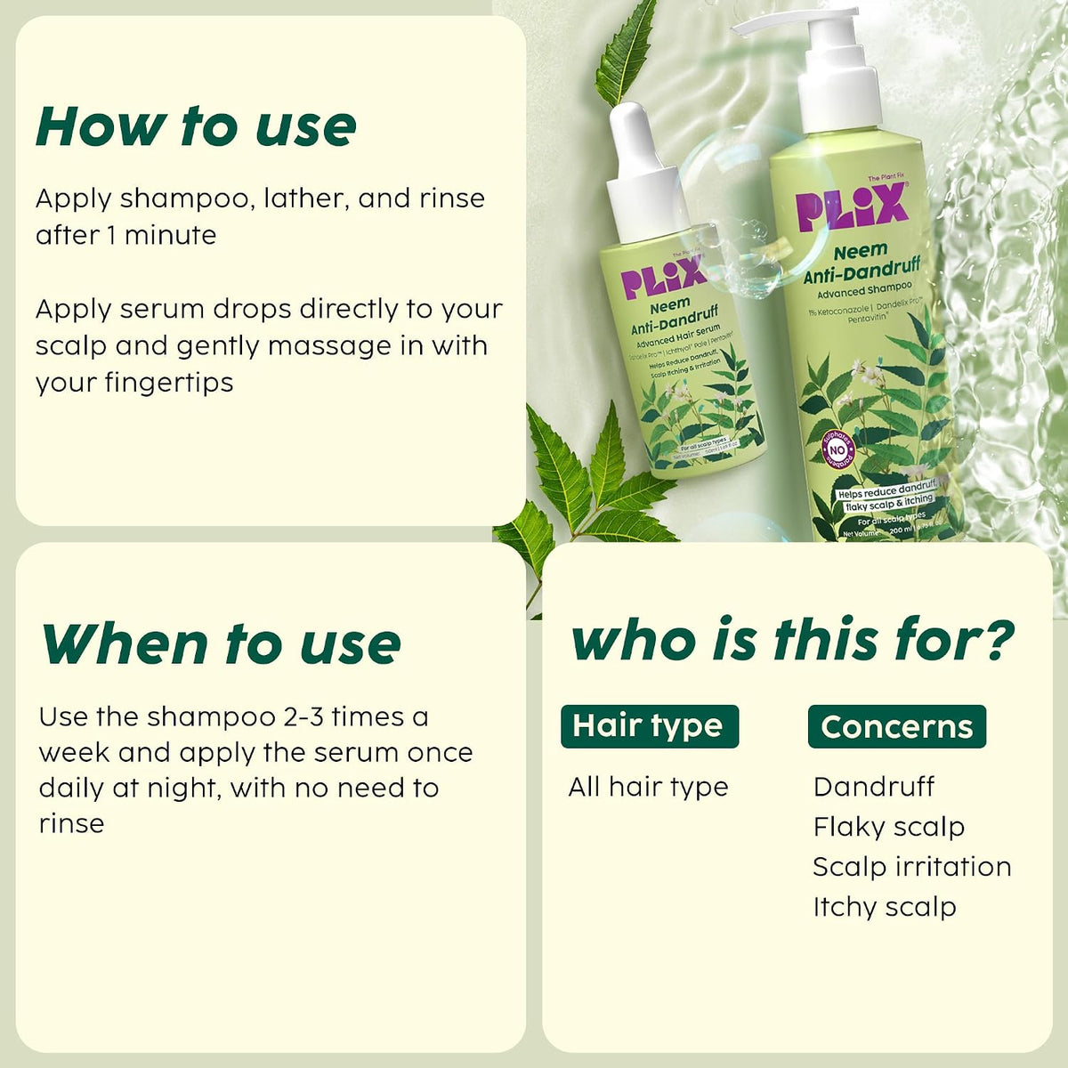 PLIX- THE PLANT FIX Neem Anti-Dandruff Advanced Kit | Shampoo (200ml) + Serum (50ml)