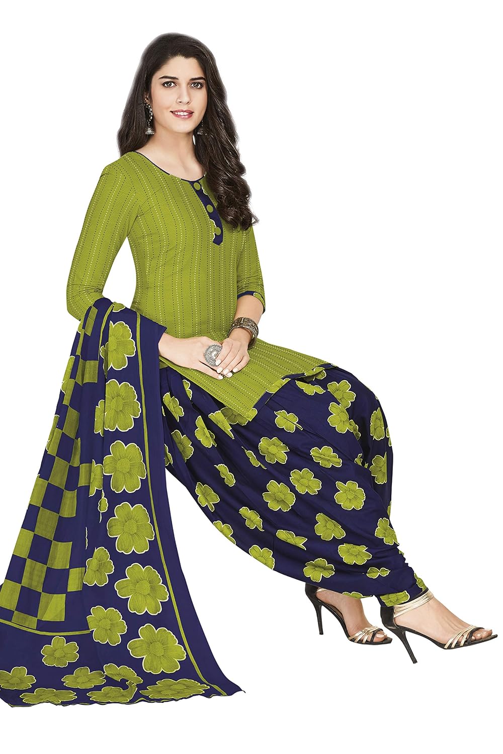 Miraan Cotton Printed Readymade Salwar Suit For Women (MIRAANSANRAN1466) S Green