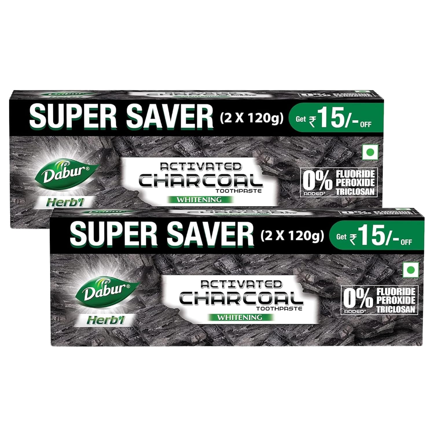 DABUR Herb'L Activated Charcoal Toothpaste 480G (120G x4, Pack of 4) | Whitening Black Gel Toothpaste | Fluoride Free | Fights Plaque & Extrinsic Stains | With Power of Mint | Cool & Refreshing Mouth Experience