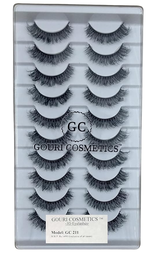 GOURI COSMETICS™ 3D FALSE EYELASHES - False Eyelashes for Women - (10 Pair Pack) TM10 204