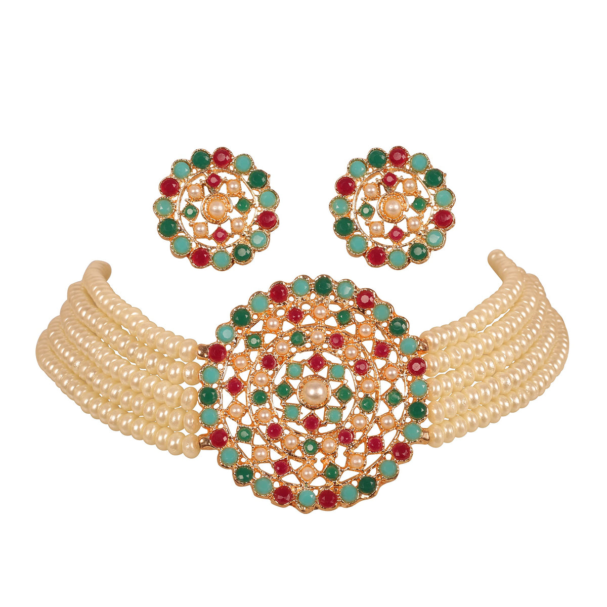 Touchstone "Padmavati Collection Indian Bollywood Traditional Rhinestones Grand Designer Jewelry Choker Necklace Set For Women. Multicolor