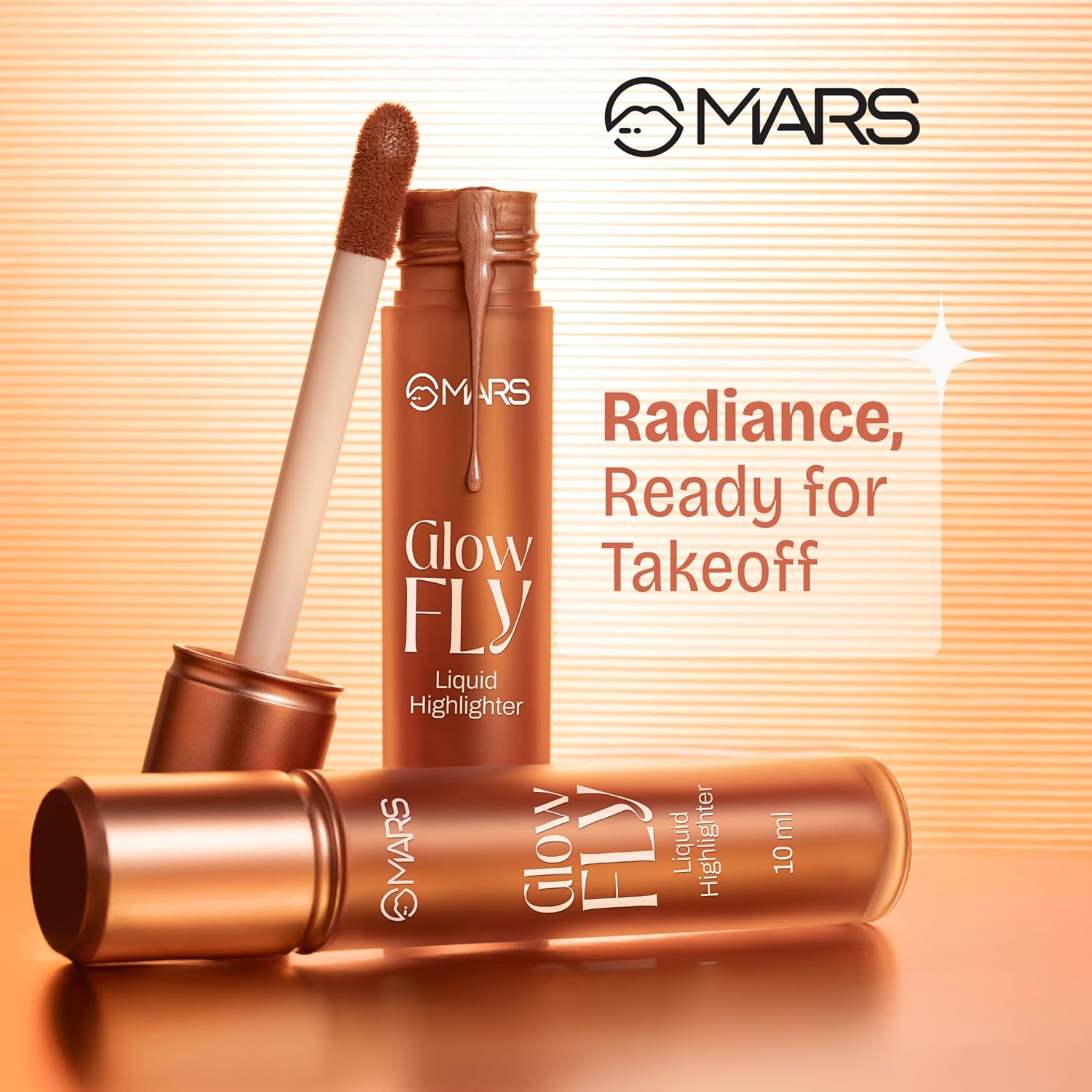 MARS Glow Fly Liquid Highlighter (10 ml) (03-WINGED GOLD) | Enriched With Sunflower Seed Oil | Radiant Glow | No Chunky Particles | Light-Weight & Long-Lasting | Ultra Blendable Formula