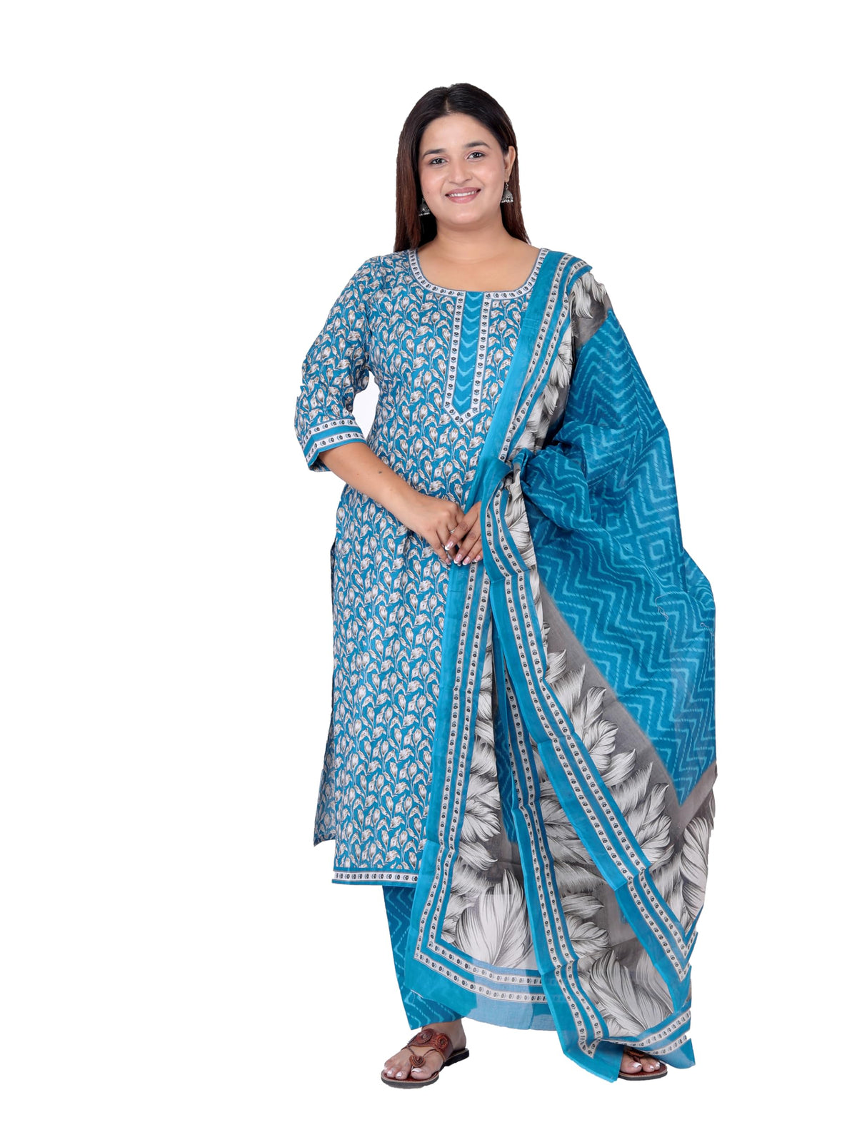 Miraan Cotton Printed Readymade Salwar Suit For Women (MIRAANRV7413_Blue) 6XL